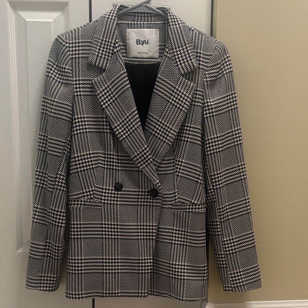 Double breasted houndstooth blazer black and white